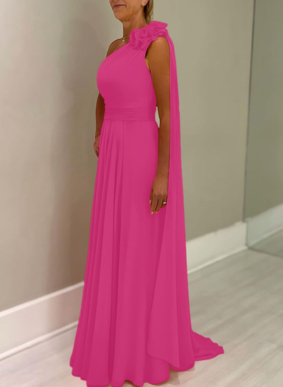 A-Line One-Shoulder Chiffon Mother Of The Bride Dresses With Flower(s)