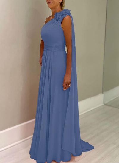 A-Line One-Shoulder Chiffon Mother Of The Bride Dresses With Flower(s)