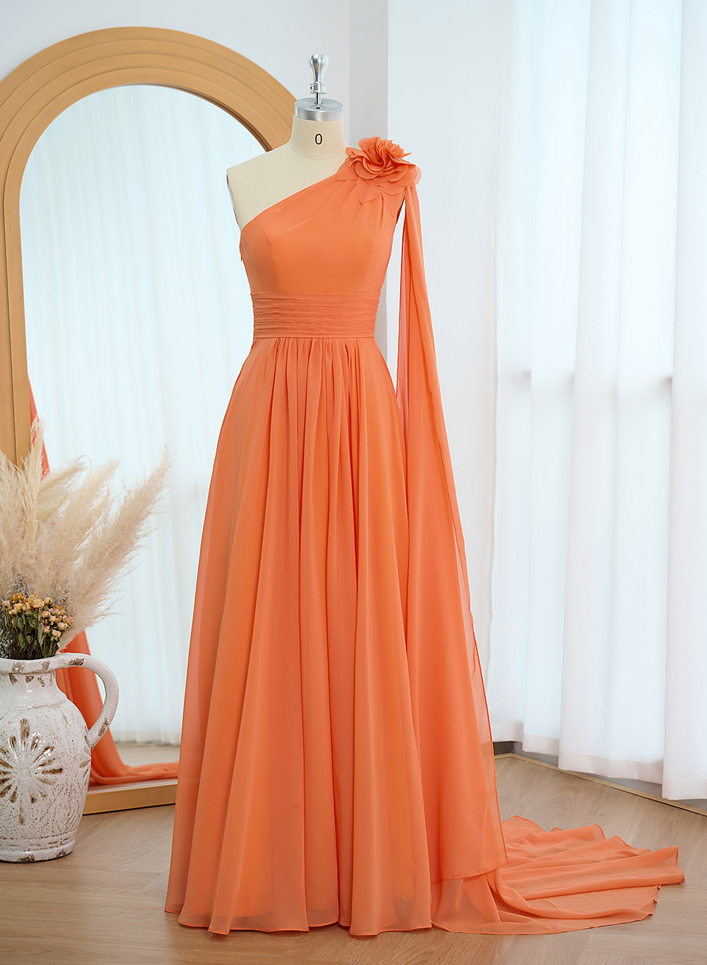 A-Line One-Shoulder Chiffon Mother Of The Bride Dresses With Flower(s)