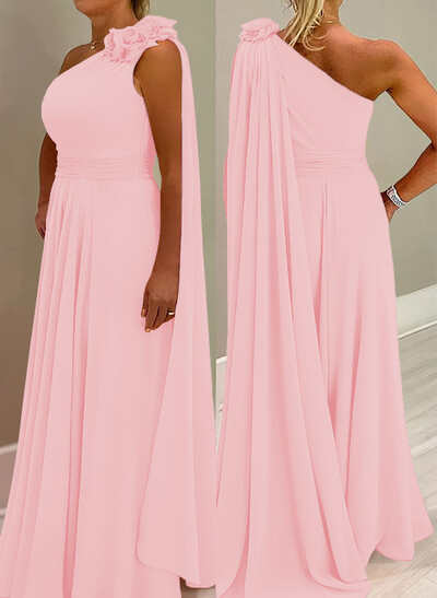 A-Line One-Shoulder Chiffon Mother Of The Bride Dresses With Flower(s)