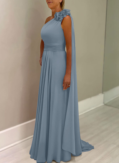A-Line One-Shoulder Chiffon Mother Of The Bride Dresses With Flower(s)