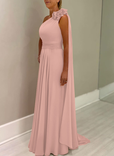 A-Line One-Shoulder Chiffon Mother Of The Bride Dresses With Flower(s)