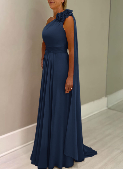 A-Line One-Shoulder Chiffon Mother Of The Bride Dresses With Flower(s)