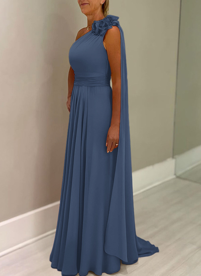 A-Line One-Shoulder Chiffon Mother Of The Bride Dresses With Flower(s)