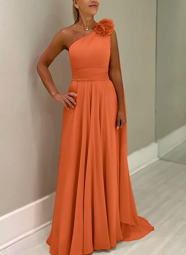 A-Line One-Shoulder Chiffon Mother Of The Bride Dresses With Flower(s)