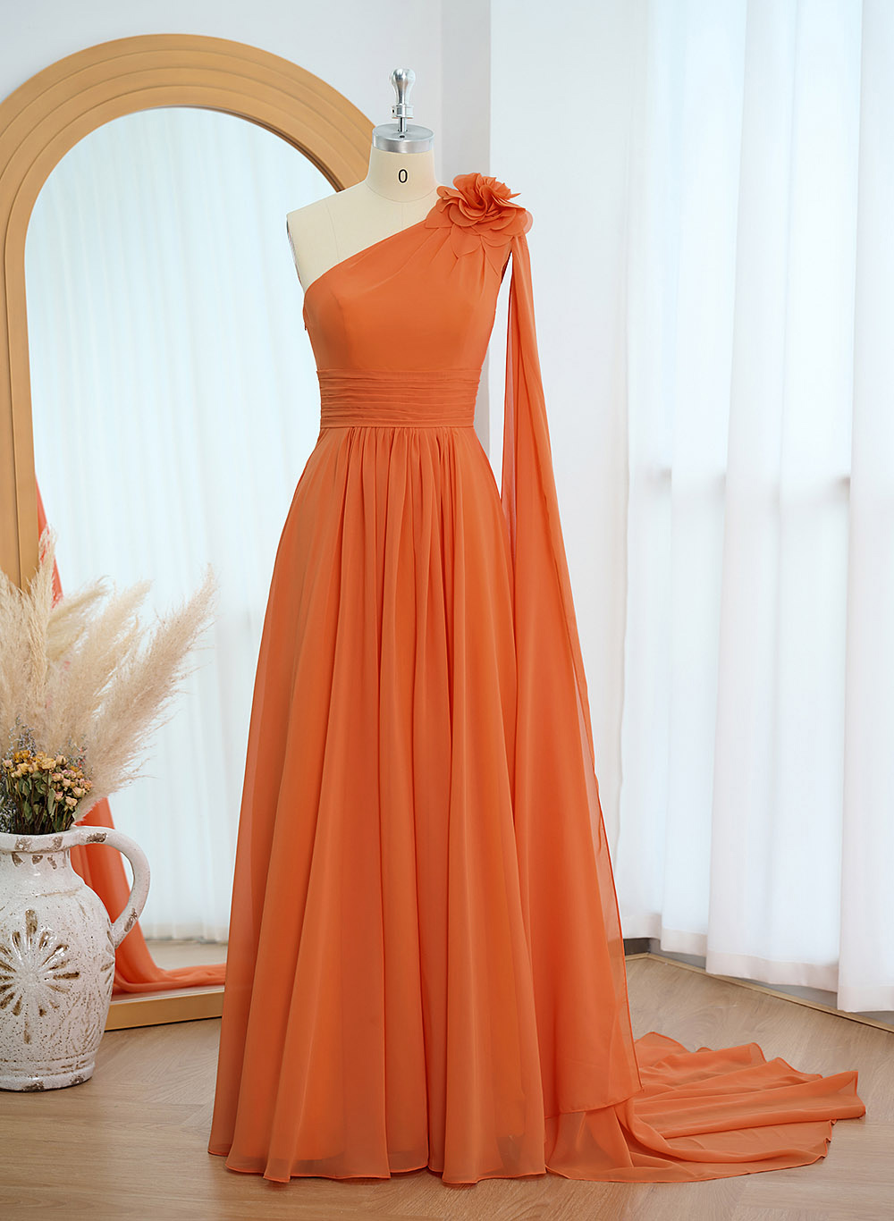 A-Line One-Shoulder Chiffon Mother Of The Bride Dresses With Flower(s)