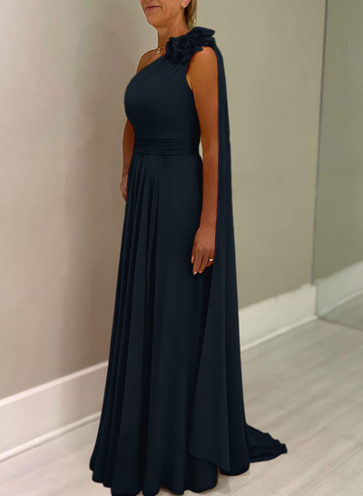 A-Line One-Shoulder Chiffon Mother Of The Bride Dresses With Flower(s)