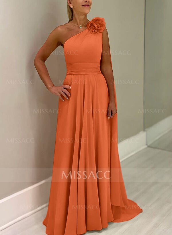 A-Line One-Shoulder Chiffon Mother Of The Bride Dresses With Flower(s)