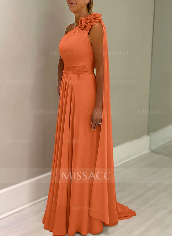 A-Line One-Shoulder Chiffon Mother Of The Bride Dresses With Flower(s)