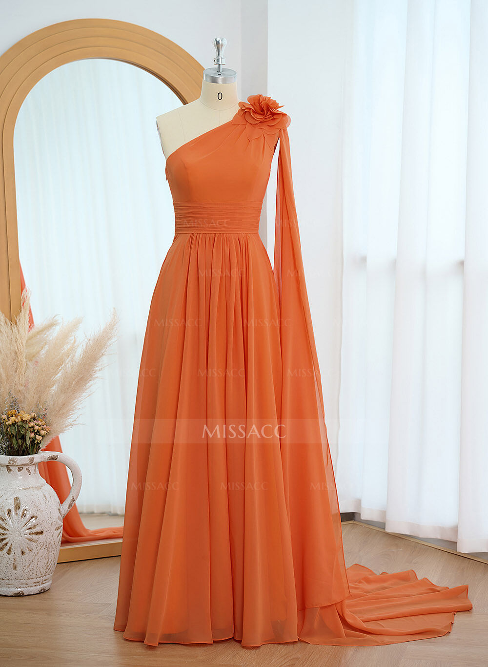 A-Line One-Shoulder Chiffon Mother Of The Bride Dresses With Flower(s)