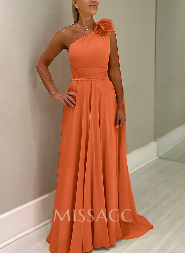 A-Line One-Shoulder Chiffon Mother Of The Bride Dresses With Flower(s)