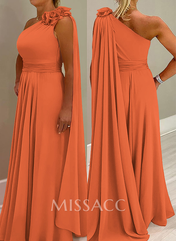 A-Line One-Shoulder Chiffon Mother Of The Bride Dresses With Flower(s)