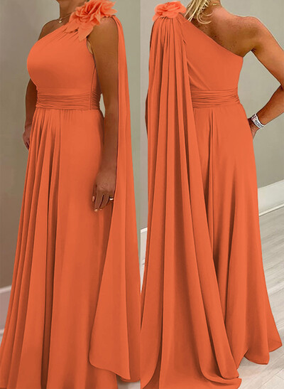 A-Line One-Shoulder Chiffon Mother Of The Bride Dresses With Flower(s)