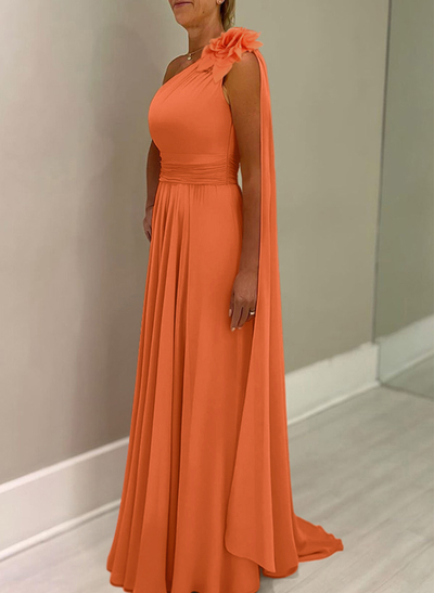 A-Line One-Shoulder Chiffon Mother Of The Bride Dresses With Flower(s)