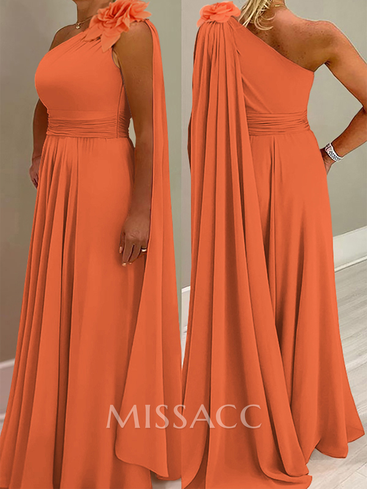 A-Line One-Shoulder Chiffon Mother Of The Bride Dresses With Flower(s) A-Line One-Shoulder Chiffon Mother Of The Bride Dresses With Flower(s)