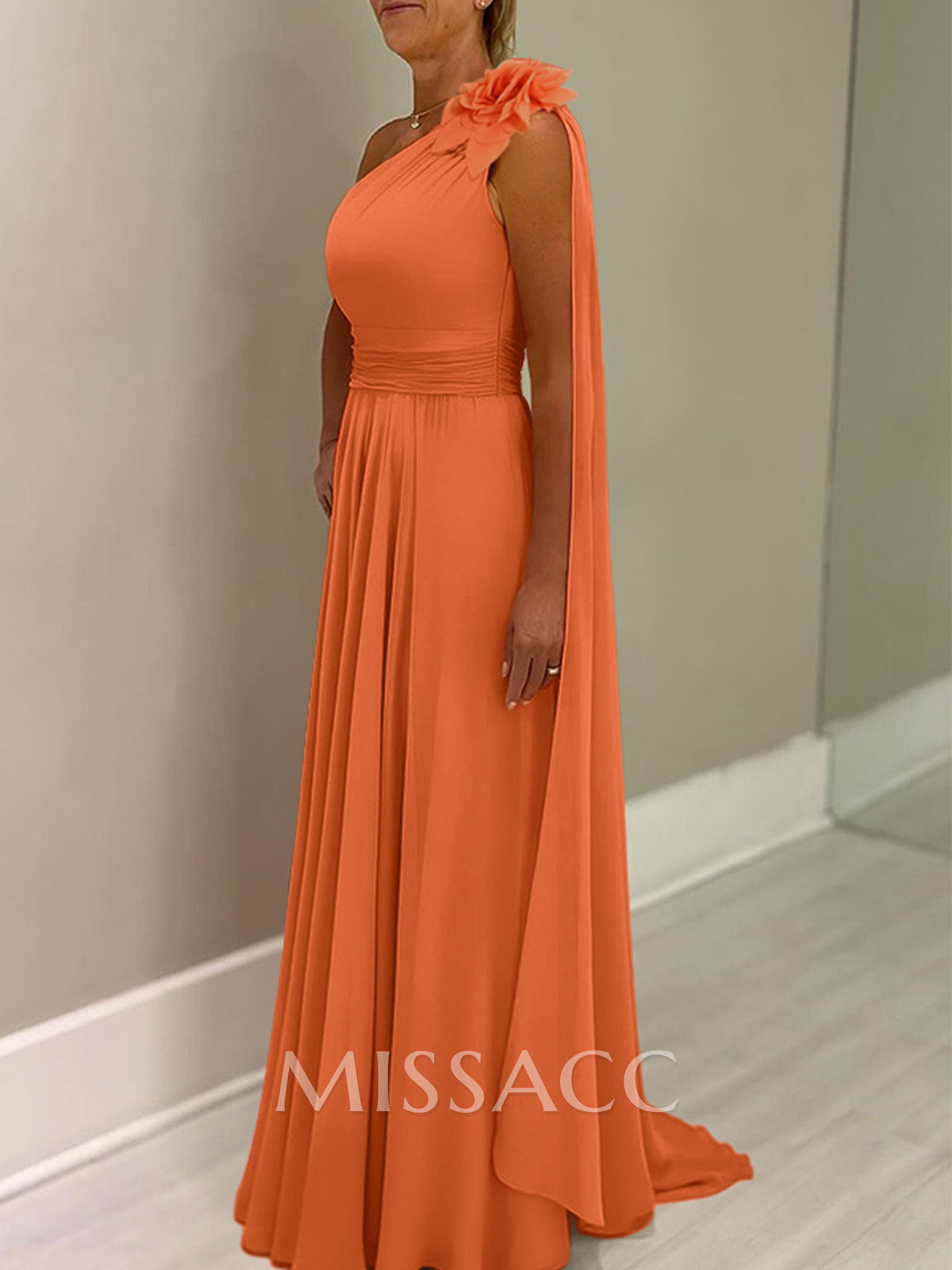 A-Line One-Shoulder Chiffon Mother Of The Bride Dresses With Flower(s) A-Line One-Shoulder Chiffon Mother Of The Bride Dresses With Flower(s)