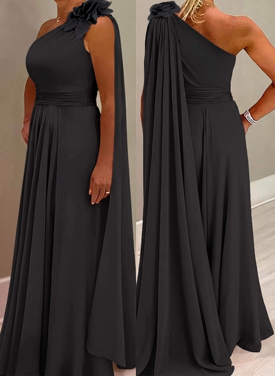 A-Line One-Shoulder Chiffon Mother Of The Bride Dresses With Flower(s)