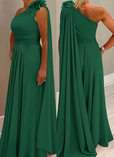 A-Line One-Shoulder Chiffon Mother Of The Bride Dresses With Flower(s)