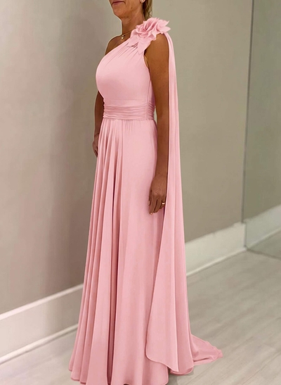 A-Line One-Shoulder Chiffon Mother Of The Bride Dresses With Flower(s)