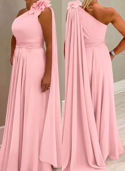 A-Line One-Shoulder Chiffon Mother Of The Bride Dresses With Flower(s)