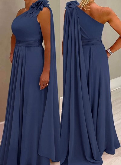 A-Line One-Shoulder Chiffon Mother Of The Bride Dresses With Flower(s)