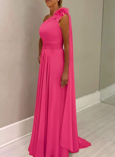 A-Line One-Shoulder Chiffon Mother Of The Bride Dresses With Flower(s)