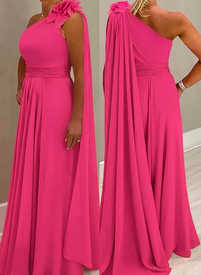 A-Line One-Shoulder Chiffon Mother Of The Bride Dresses With Flower(s)