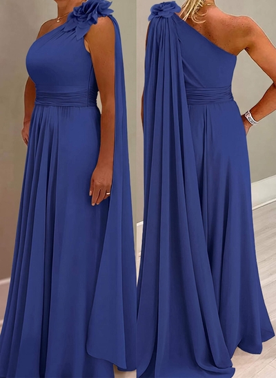 A-Line One-Shoulder Chiffon Mother Of The Bride Dresses With Flower(s)
