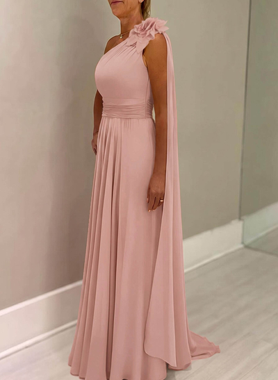 A-Line One-Shoulder Chiffon Mother Of The Bride Dresses With Flower(s)