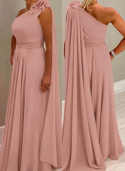A-Line One-Shoulder Chiffon Mother Of The Bride Dresses With Flower(s)