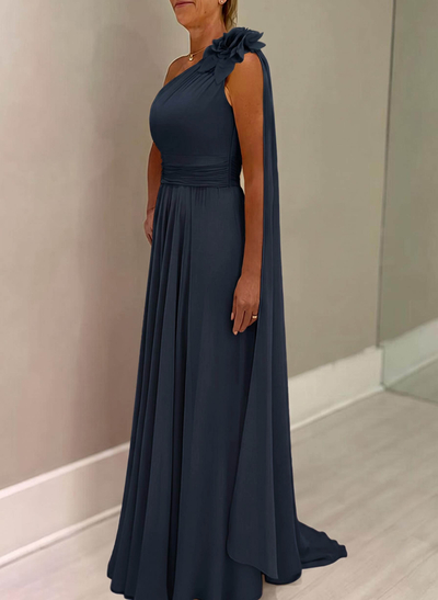 A-Line One-Shoulder Chiffon Mother Of The Bride Dresses With Flower(s)