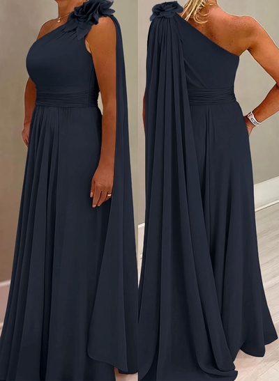 A-Line One-Shoulder Chiffon Mother Of The Bride Dresses With Flower(s)