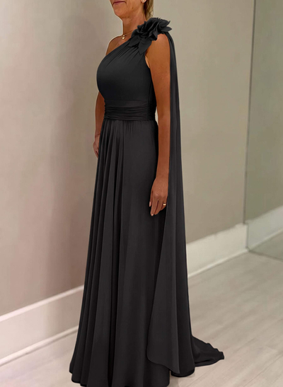 A-Line One-Shoulder Chiffon Mother Of The Bride Dresses With Flower(s)