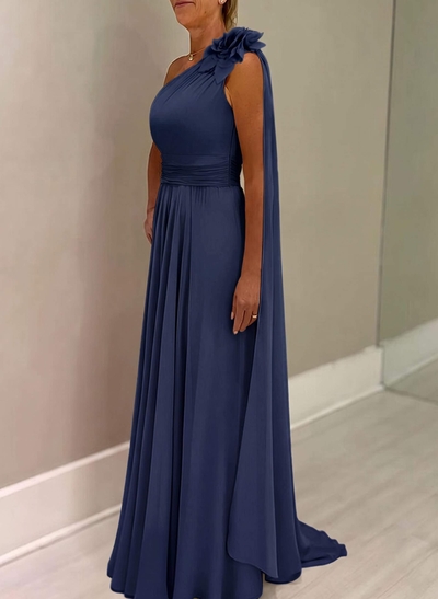 A-Line One-Shoulder Chiffon Mother Of The Bride Dresses With Flower(s)