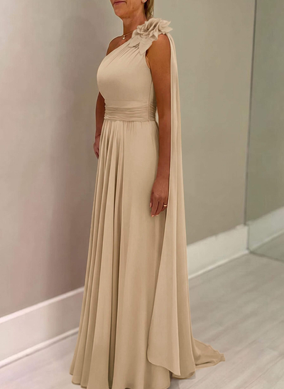 A-Line One-Shoulder Chiffon Mother Of The Bride Dresses With Flower(s)