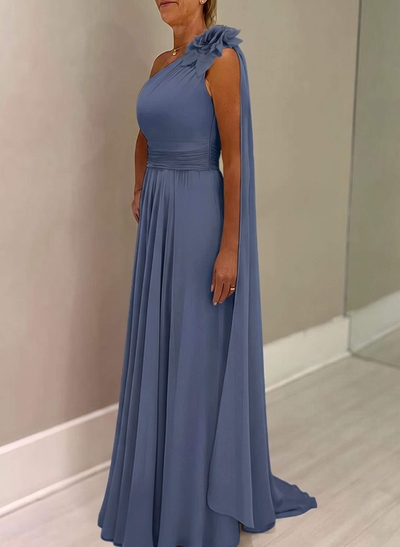 A-Line One-Shoulder Chiffon Mother Of The Bride Dresses With Flower(s)