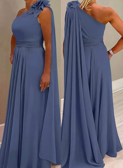 A-Line One-Shoulder Chiffon Mother Of The Bride Dresses With Flower(s)