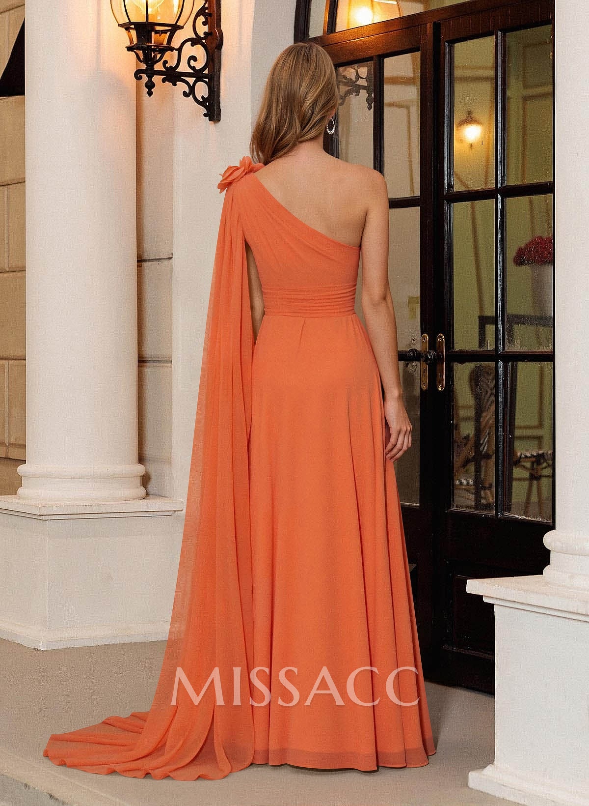 A-Line One-Shoulder Chiffon Mother Of The Bride Dresses With Flower(s) A-Line One-Shoulder Chiffon Mother Of The Bride Dresses With Flower(s)