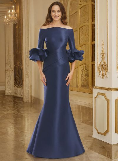 Trumpet/Mermaid Off-The-Shoulder Satin Mother Of The Bride Dresses With Flower(s)