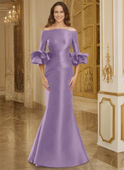 Trumpet/Mermaid Off-The-Shoulder Satin Mother Of The Bride Dresses With Flower(s)