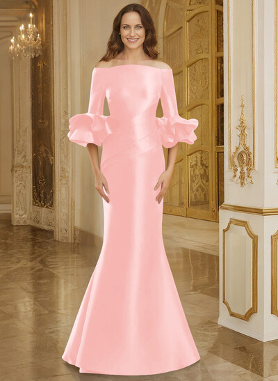 Flattering Off-The-Shoulder Satin Mother Of The Bride Dresses With Ruffle