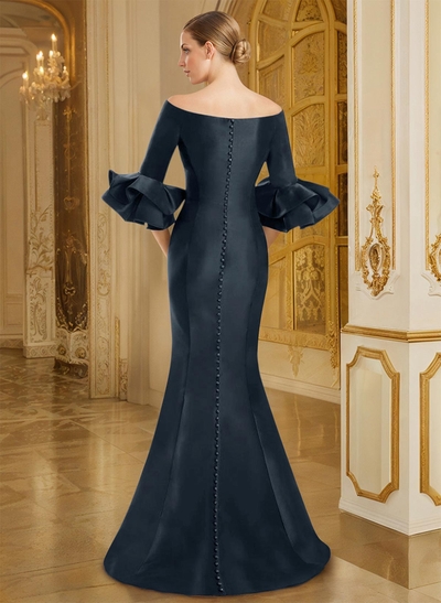 Flattering Off-The-Shoulder Satin Mother Of The Bride Dresses With Ruffle
