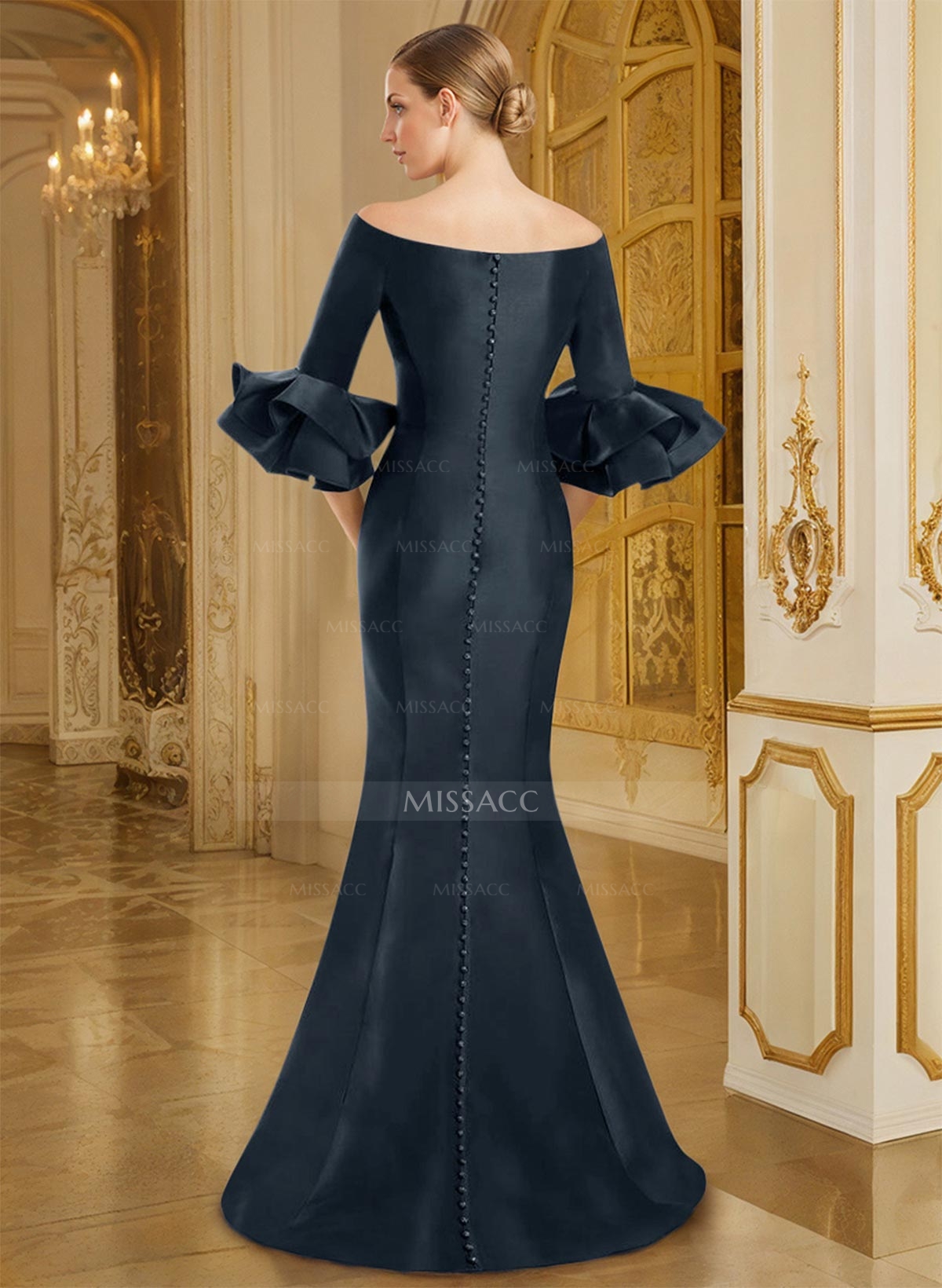 Flattering Off-The-Shoulder Satin Mother Of The Bride Dresses With Ruffle