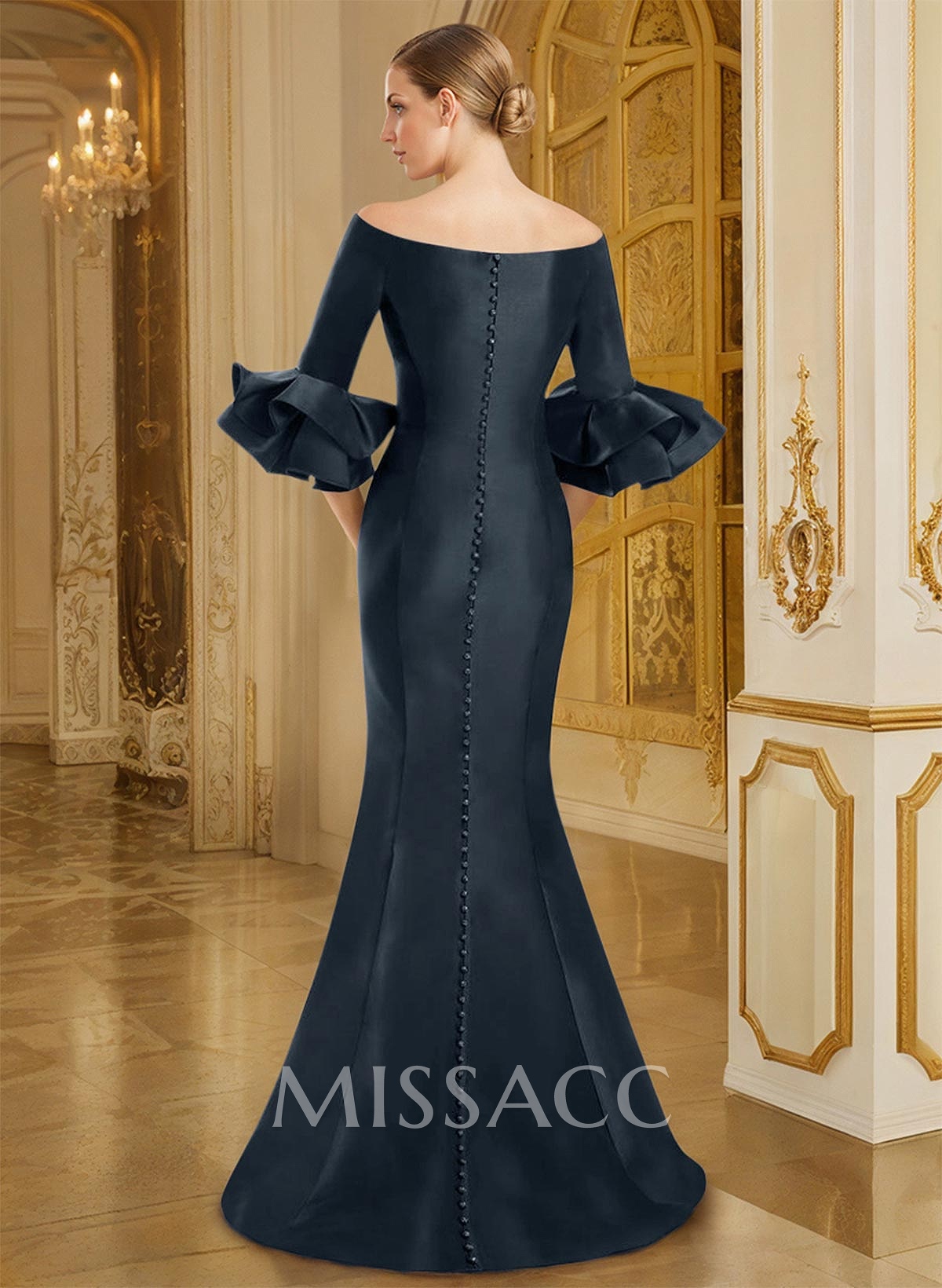 Flattering Off-The-Shoulder Satin Mother Of The Bride Dresses With Ruffle