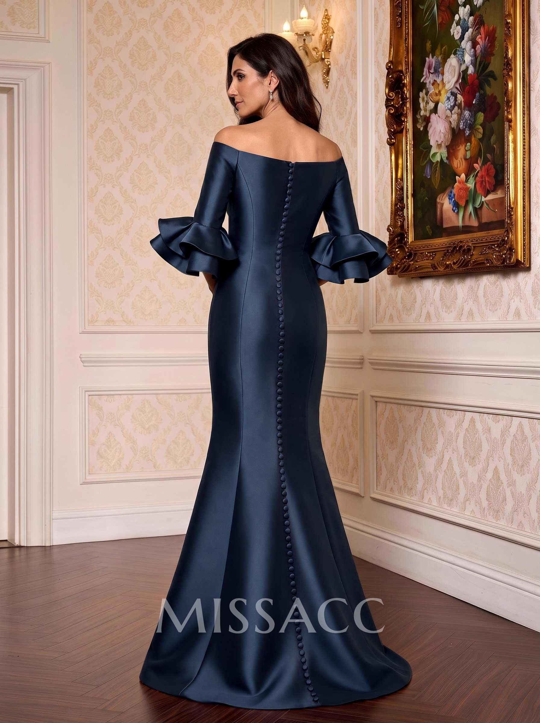 Flattering Off-The-Shoulder Satin Mother Of The Bride Dresses With Ruffle Flattering Off-The-Shoulder Satin Mother Of The Bride Dresses With Ruffle