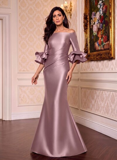Flattering Off-Shoulder Satin Mother Of The Bride Dresses With Ruffles
