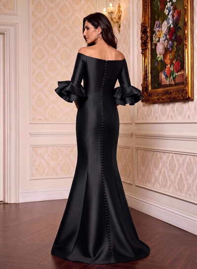 Flattering Off-Shoulder Satin Mother Of The Bride Dresses With Ruffles