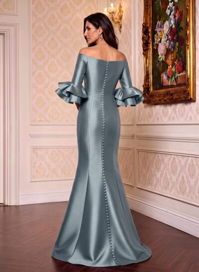 Flattering Off-The-Shoulder Satin Mother Of The Bride Dresses With Ruffle