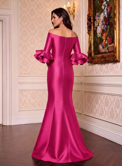 Flattering Off-The-Shoulder Satin Mother Of The Bride Dresses With Ruffle