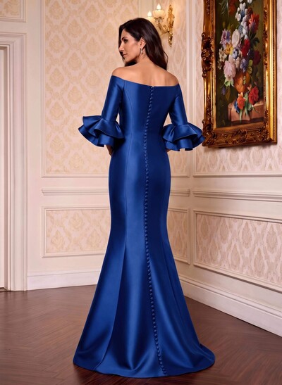 Flattering Off-The-Shoulder Satin Mother Of The Bride Dresses With Ruffle